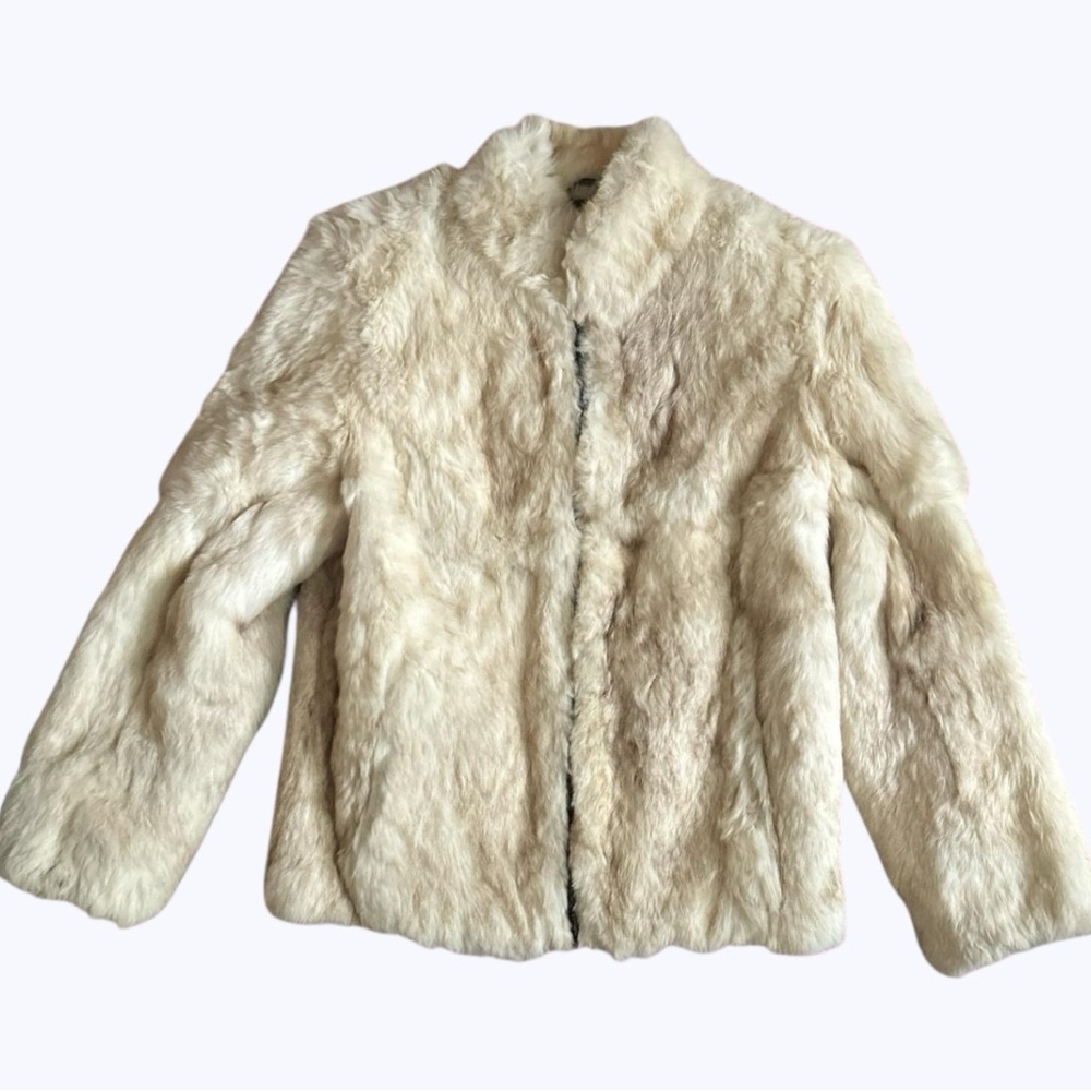 Vintage 100% rabbit fur cream zip up jacket fur coat